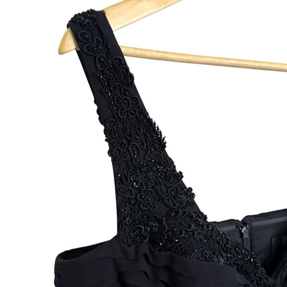 Tadashi Collection Size 14  Black 100% Silk Beaded Chiffon Evening Gown - Picture 7 of 12